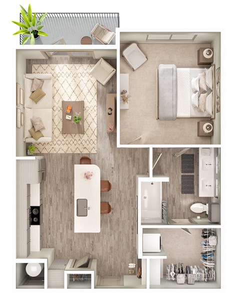 Floor plan for 1 bed, 1 bath, 751 sqft